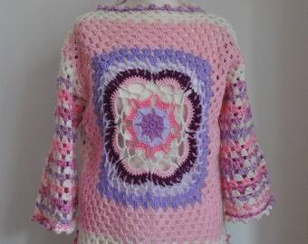 Boho, Mandala Crochet Top, Handmade Jumper, Reversible Sweater Size M