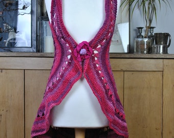 Hand Crochet Mandala Vest - Boho Ombre Effect Colourful Long Vest - Cardigan