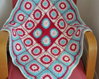 Hand Crochet Granny Square Baby Blanket: Colorful Acrylic Afghan