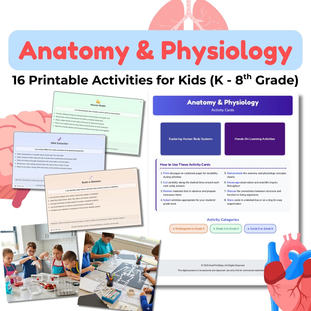 Anatomy and Physiology Activity Cards - 16 Printable Human Body Science ...