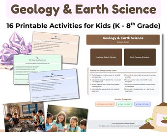 Cartões de atividades de geologia para crianças STEM (Download digital)