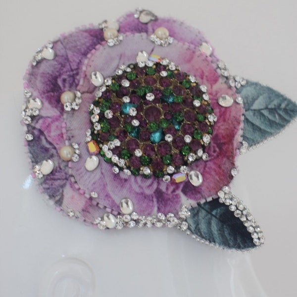 Pink peony flower hairclip / brooch sparkly jewel, vintage Swarovski crystals and beads. Bridal, pin up, prom, evening.