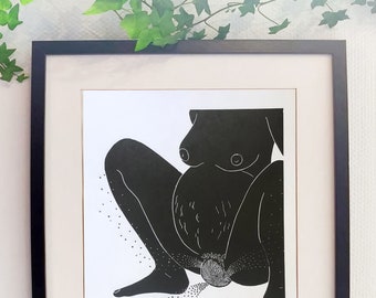 Linogravure linocut linoprint post partum accouchement birth women power baby