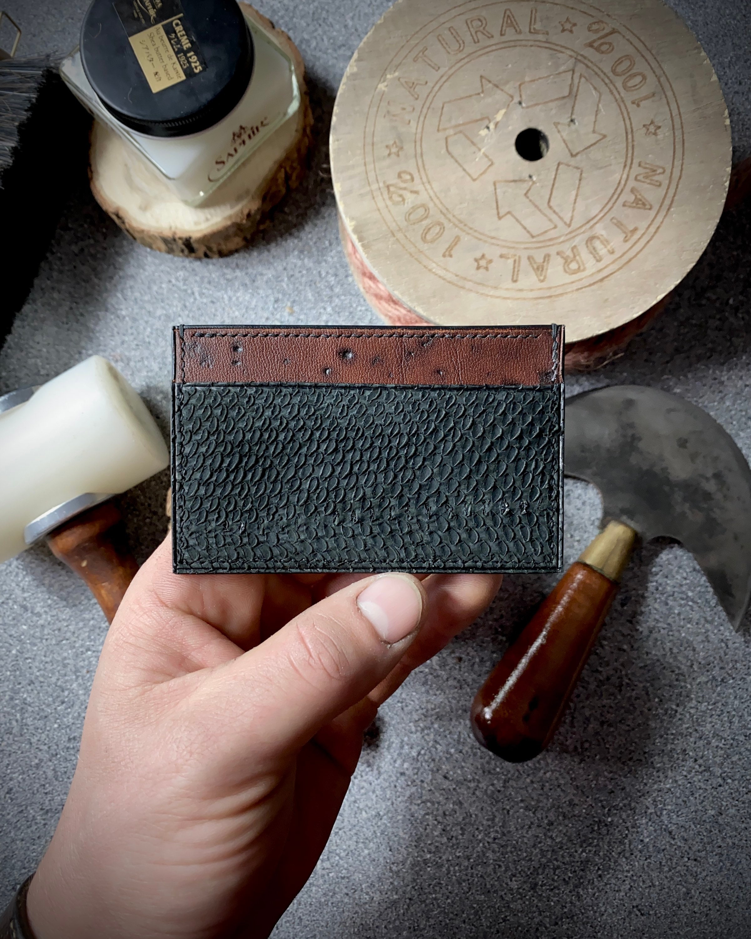Handmade Salmon Leather Card Holder