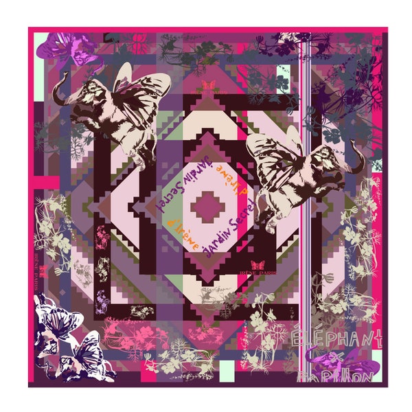 Foulard rose en soie, petit carré de soie pour femme.