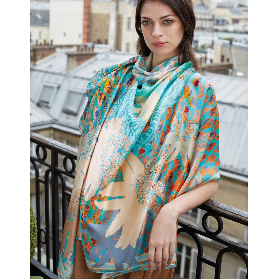 Women Artsy Stripe Thin Square Scarf