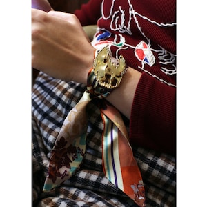 Silk Wrap Bracelet, Handmade Fabric Wrist Scarf, Vintage Brooch Jewelry, Elegant Silk Wrist Wrap, Luxurious Parisian Silk Accessory
