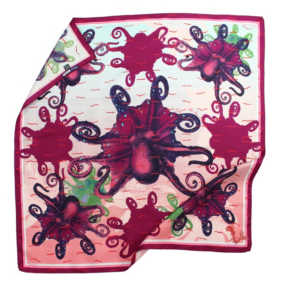 Écharpe en soie pieuvre peinte à la main : foulard parisien en sergé
