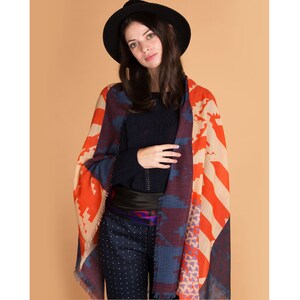 Women&#39;s wool scarf, shawl, écharpe, chale  en laine  pour femme  &quot; L&#39;Oranger de nuit - wool scarf &quot; 180 cm x 70cm,