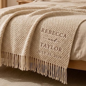 Custom Embroidered Blanket for Wedding | Personalized Wedding Throw Blanket for Keepsake, Christmas, Newlywed, Bridal Shower, Anniversary
