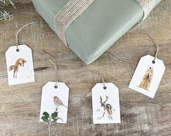 Christmas Wildlife Gift Tags Set of 4 | Set of 4 Christmas Gift Tags | Christmas Animal Gift Tags