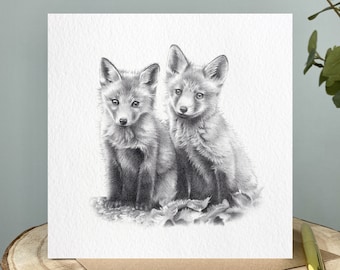 Fox Card | Fox Cubs Card | Fox Greetings Card | Fox Birthday Card | Blank Inside