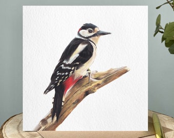 Woodpecker Card | Great Spotted Woodpecker Card |  Bird Card | Woodpecker Greetings Card | Blank Inside