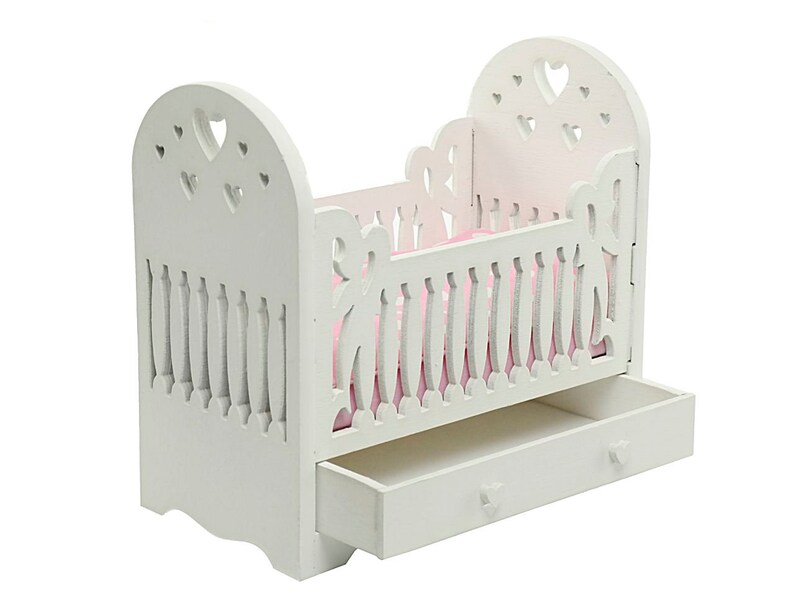 Miniature Baby Crib for Doll White With Pink Accessories / 16 Etsy