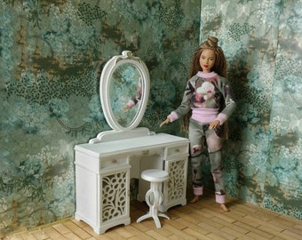 1:6 Scale Dressing table with mirror stool Dollhouse Furniture /Dressers Mirror / for 12 inch doll dolls /