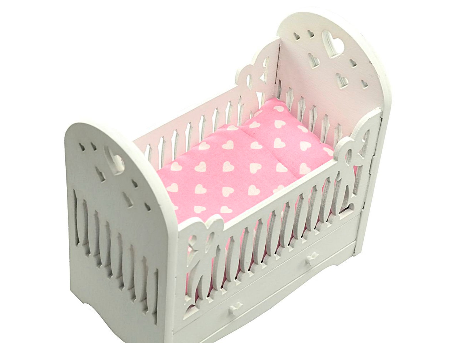 Miniature Baby Crib For Doll White With Pink Accessories / Etsy