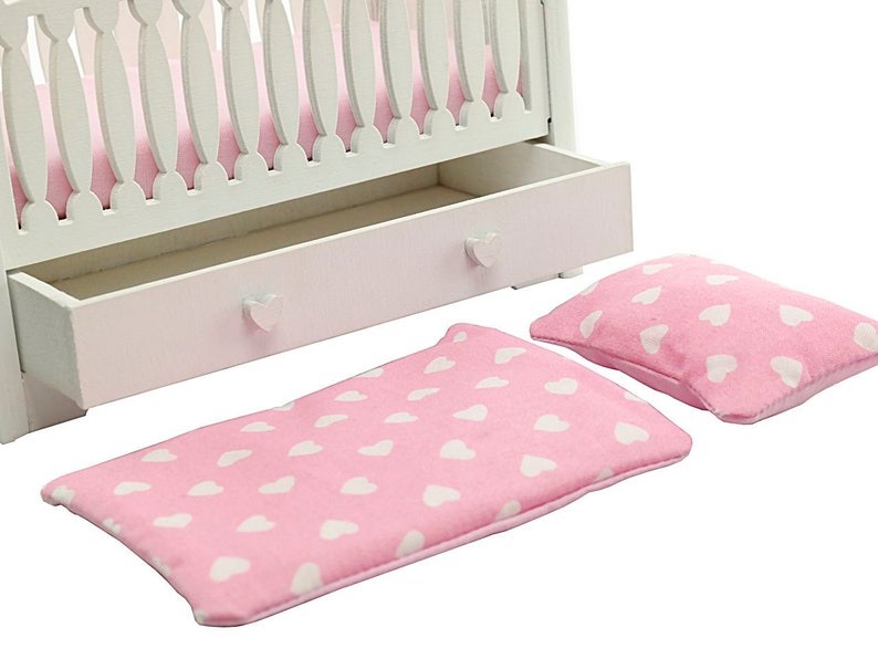 Miniature Baby Crib For Doll White With Pink Accessories / Etsy