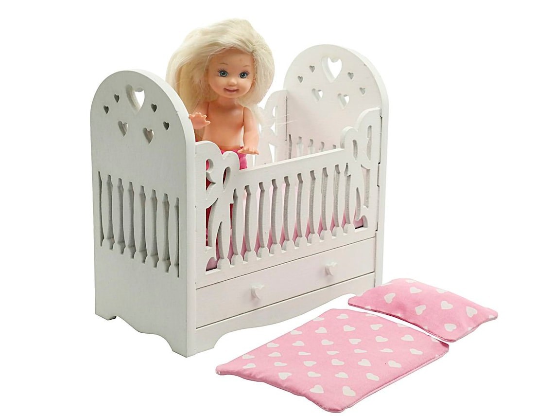 Miniature Baby Crib For Doll White With Pink Accessories / Etsy