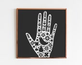 Digital scalable art vector mystical illustration. Textile print. Poster design. Rustic wall decor. Gift. Black and white decoration.