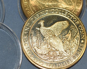 Vintage Grand Casino Mille Lacs/Hinckley, MN-5 Dollar Gaming Token-1994/1995 Wild Life Series-Pheasant by Les Kouba/Pristine-Price Is For 1