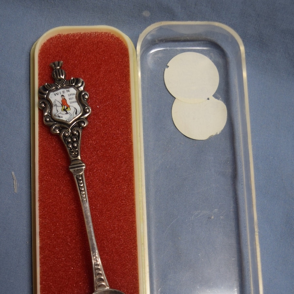 Vintage Souvenir Spoon Wien Span - Reit - Schule Demitasse / Miniature Spoon With Case - Marked 90 EHJ