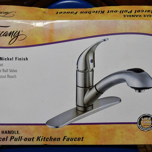 Vintage  Menard's Brand Tuscanny Marcell Brushed Nickel Pull Out Kitchen Faucet - New In Box - Retails over 300.00 /Instructions/Warranty