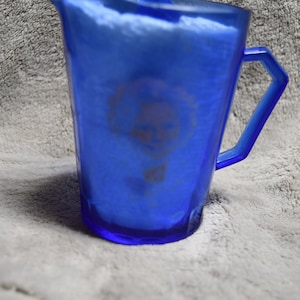 Vintage Shirley Temple Hazel Atlas Cobalt Blue Glass Creamer / Mini Pitcher - Not Sure But I Believe It Is From The 1930&#39;s & Not A Repro.