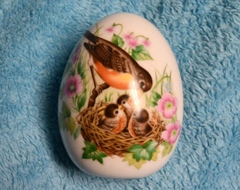 Oeuf d'oiseau Spring Robins en porcelaine Avon vintage 1984 de la collection 4 saisons - Chaque printemps apporte un nouveau départ