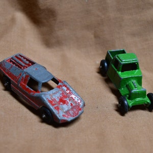 Vintage Lot of Two Tootsie Toys (?) Cars - Red Sports Car and Green Jeep / Truck