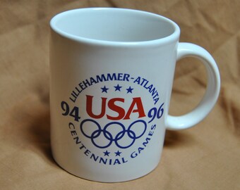 Vintage USA -  1994 / 1996 Lillehammer - Atlanta Centennial Games Coffee White Ceramic Cup / Mug
