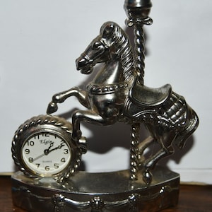 Vintage Elgin Silvertone Carousel Horse - Miniature Quartz Clock / Japan Movt Estate Sale Find - Untested