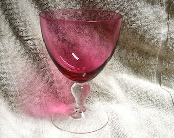 Vintage Eight Ounce Red Cranberry Crystal Stemmed Wine / Water Glasses - 11 Available