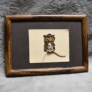 Vintage 1970&#39;s Quilling Art Owl / Paper Art Quilling - Small Picture / Wall Hanging