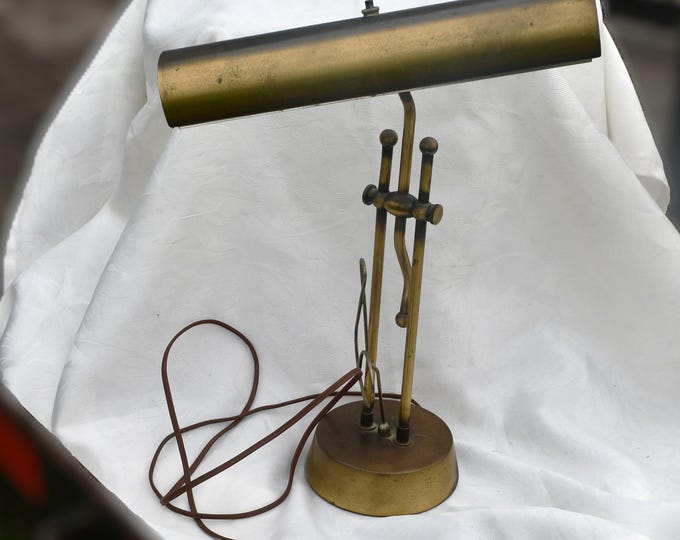 Vintage 1970's (?) Adjustable Brass Piano Desk Lamp/Light - Musical Treble Clef  - Measures Approximately 17" Tall x 12" Wide