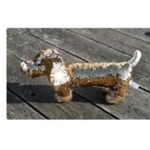 Dan Dee teckel/Weiner-hond metallic flip pailletten pluche hond-brons en gouden kleuren - ongeveer 19" lang x 9,5" hoog x 5" breed
