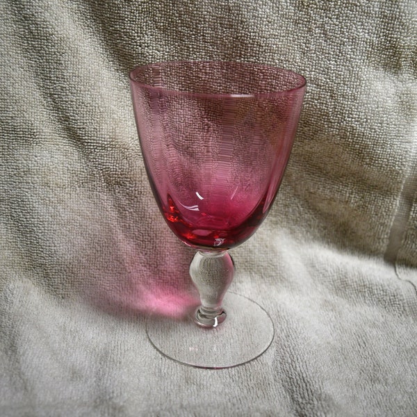 Vintage Eight Ounce Cranberry Red Crystal Stemmed Water / Wine Glasses - 11 Available