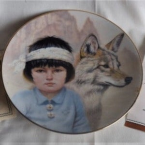 Vintage Hamilton Collection &quot;Peaceful Comrades&quot; by artist Gregory Perillo - Boy With Wolf / Numbered.  Plate comes with paperwork & COA.