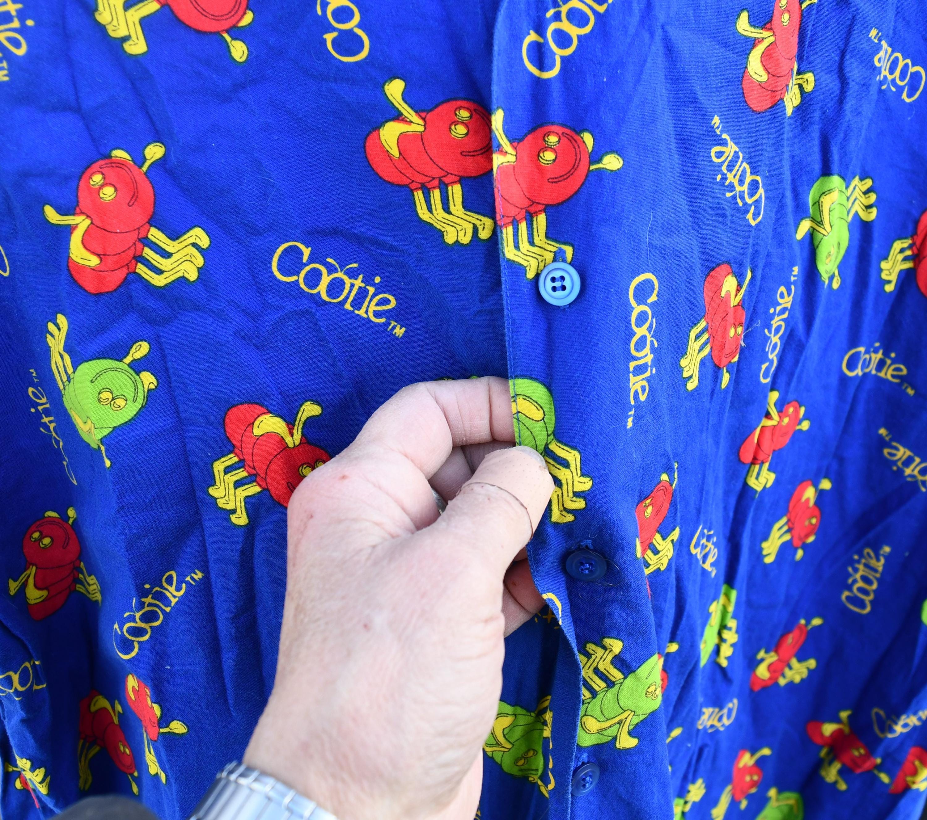 Rare Vintage 2001 Hasbro Cootie Game All Over Print Button Down 