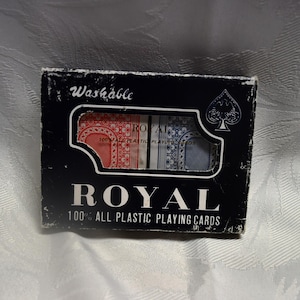Juego vintage de 2 barajas de cartas de plástico lavables Royal - Sin usar/sin abrir - En estuche de plástico y funda de cartón originales