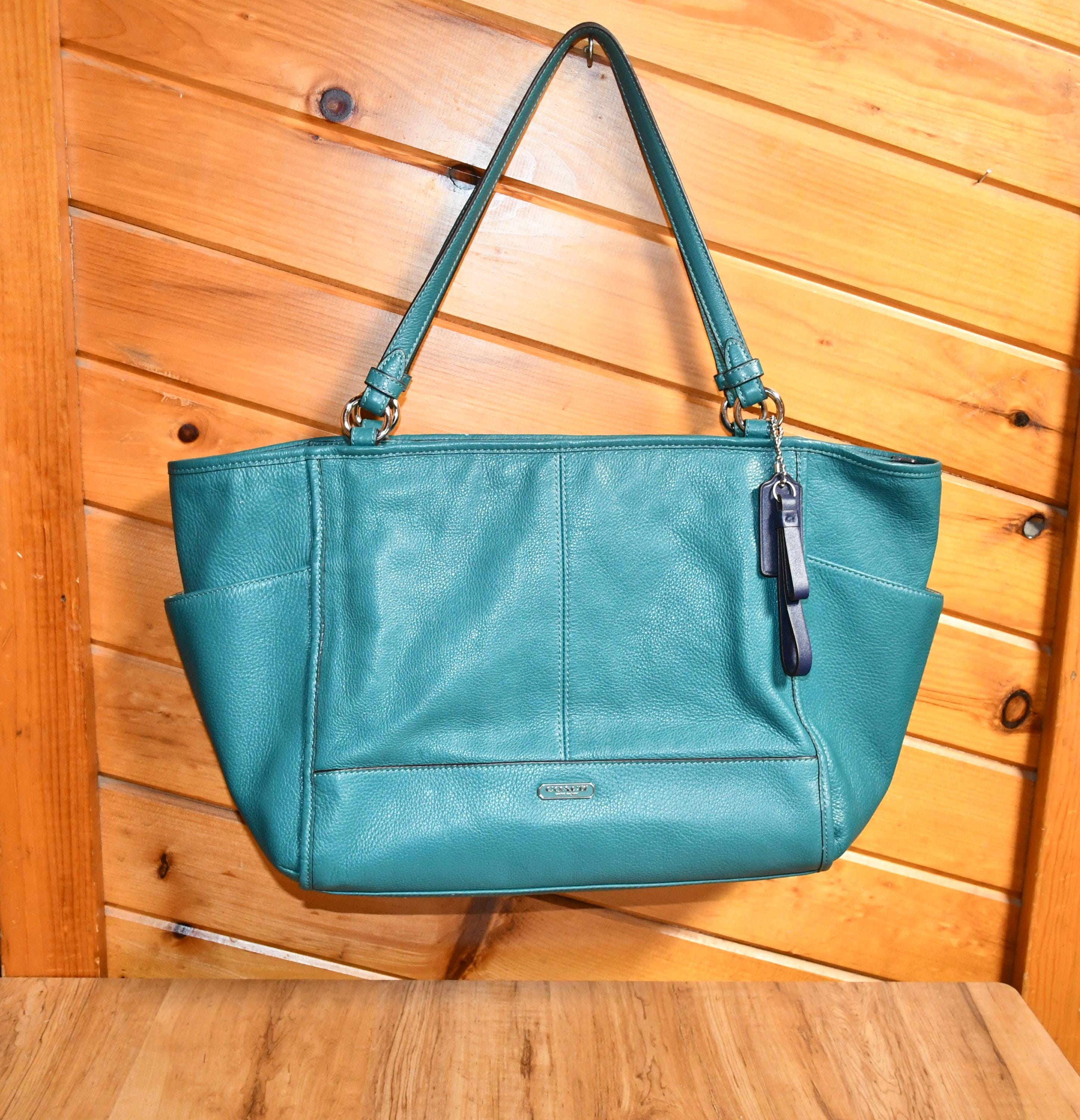 Coach Teal Blue/green pebble Leather Shoulder Tote/purse/bag No