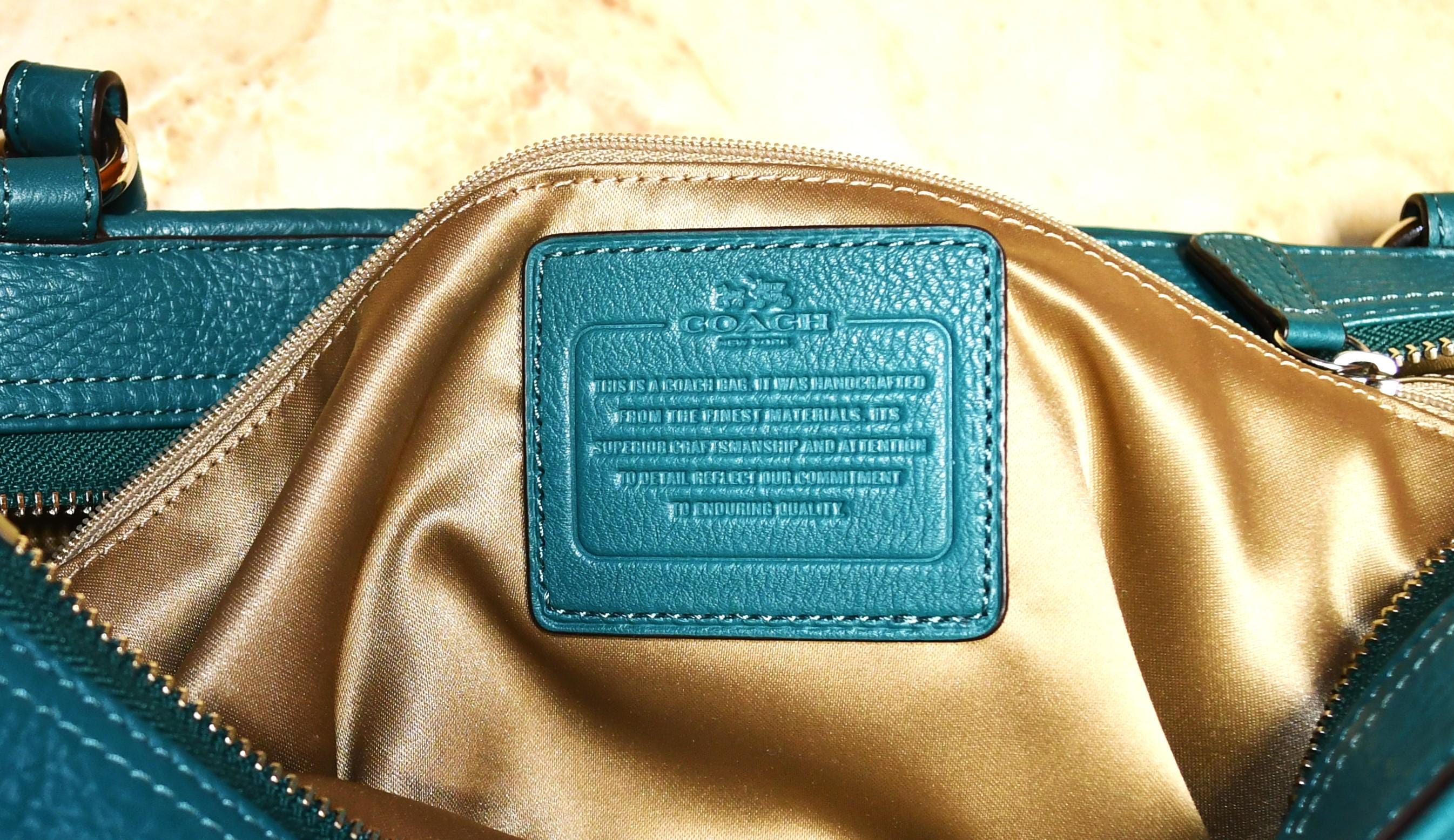 Coach Teal Blue/green pebble Leather Shoulder Tote/purse/bag 