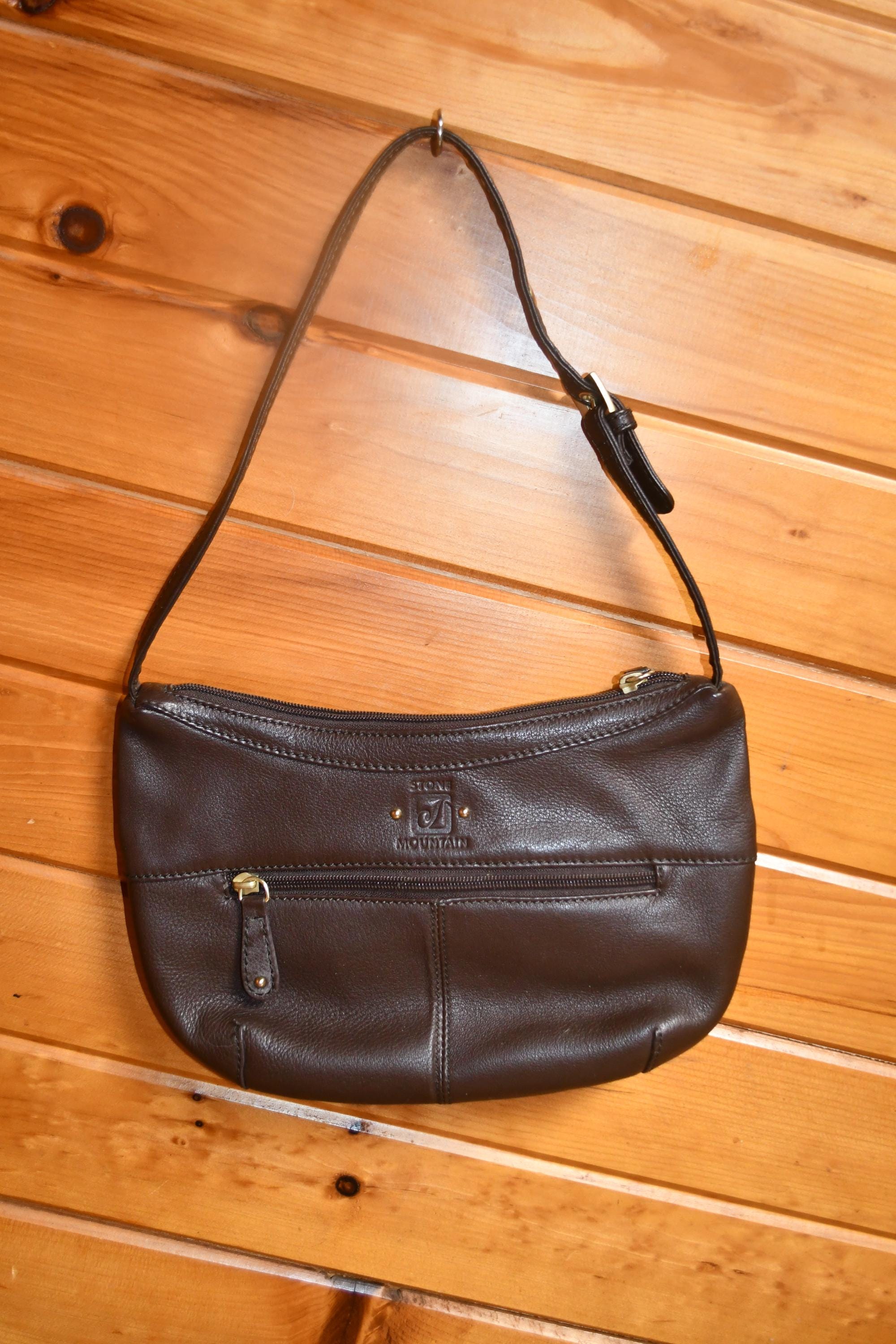Vintage Stone Mountain Brown Purse/shoulder Bag/hand Bag With Pink
