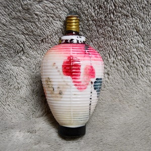 Vintage Hand Painted Japanese Lantern Style Milk Glass Light Bulb / Ribbed With Floral Design