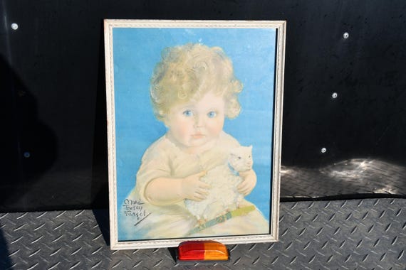 Vintage Maud Tousey Fangel Litho (?) Print-two Wee Lambs/child