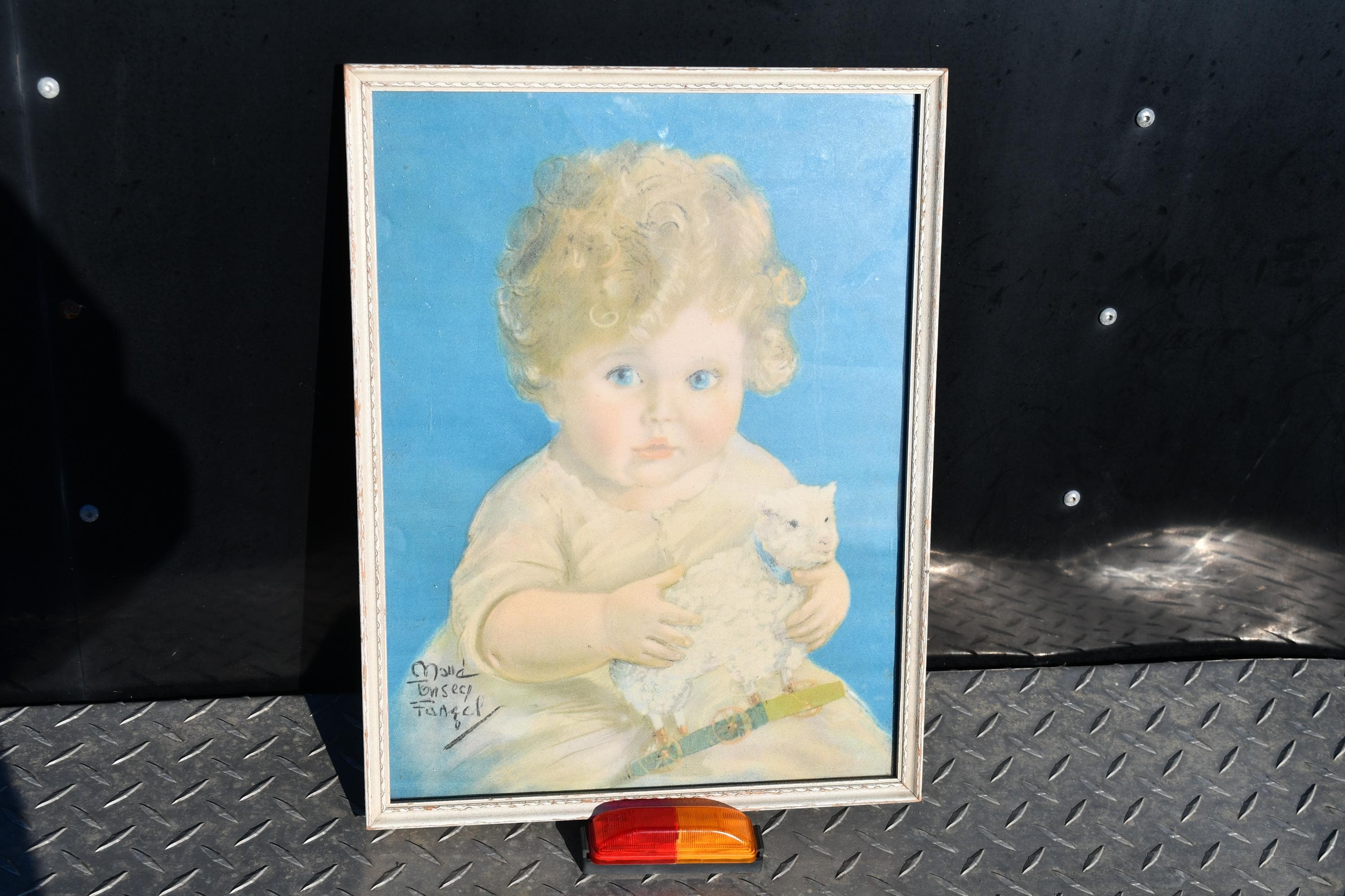 Vintage Maud Tousey Fangel Litho (?) Print-two Wee Lambs/child