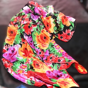 Vintage Liz Claiborne Signed New Old Stock Ladies 1980&#39;s Vintage Tie / Scarf -  Background With Multi Colored Florals -  100%  Silk