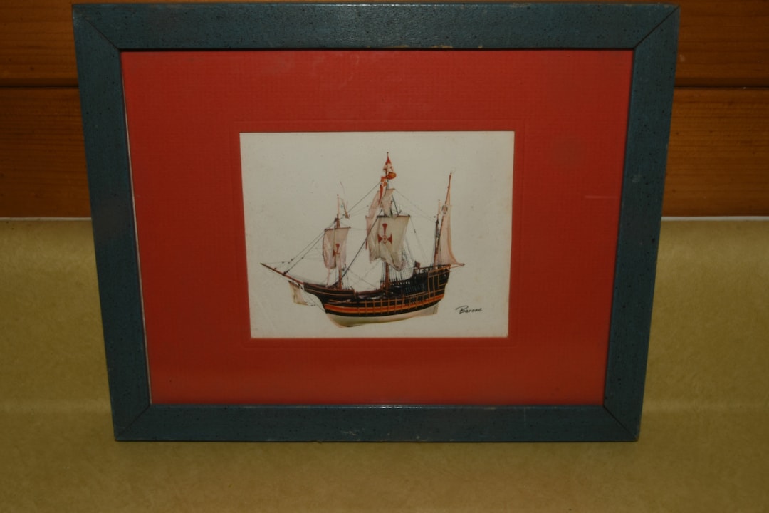 Vintage Framed/matted Under Glass - Spanish Carrack Sailing Ship / Ship ...