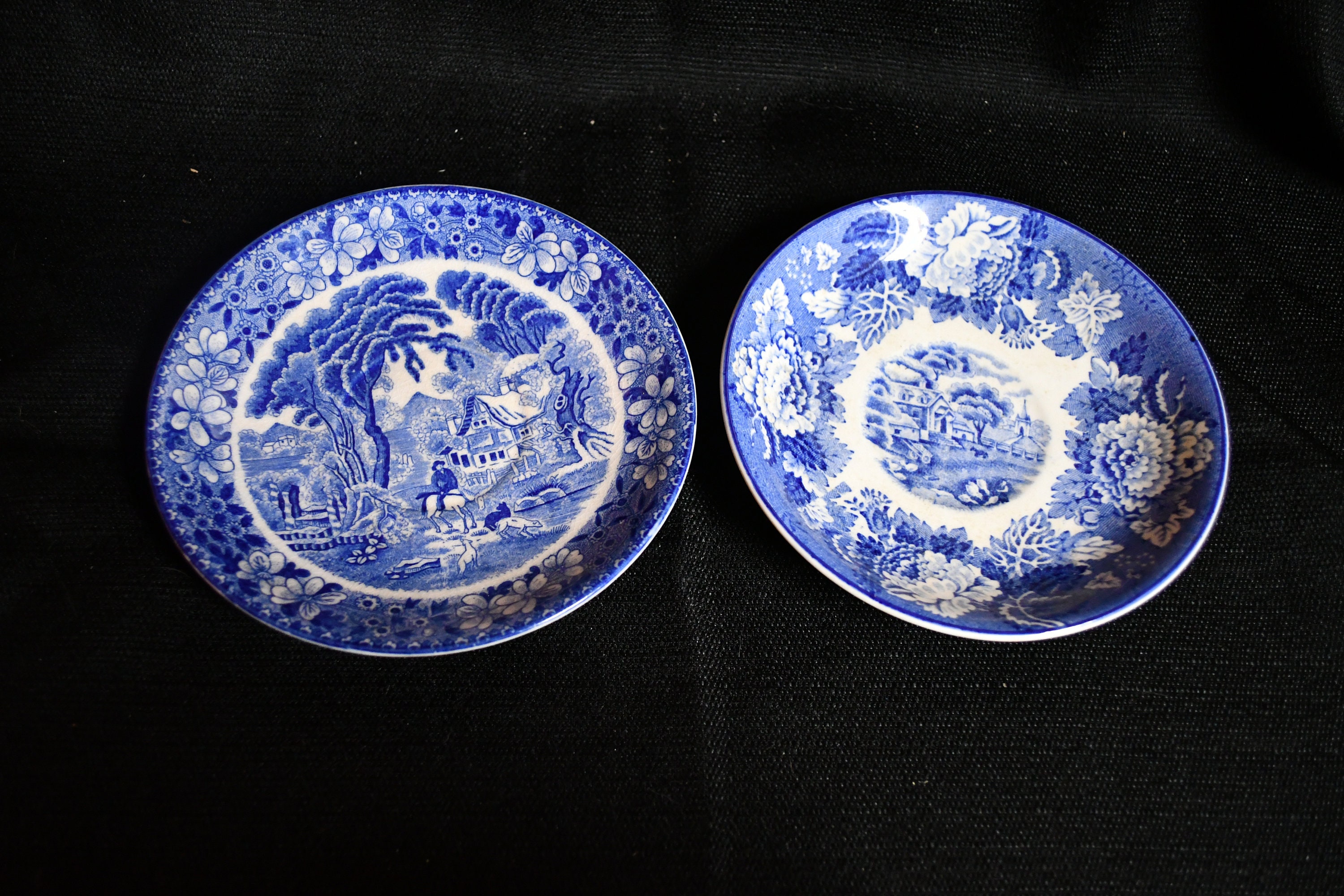 Vintage Lot of 2 Five and A Half Inch Blue and White Tea Cup