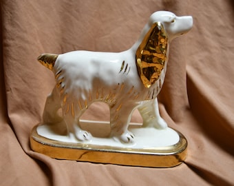 Vintage Ceramic/Porcelain/Bisque White Spaniel/Setter Dog Statue / Larger Sized Figurine With Gold Accents on Base - Lenox?  GORGEOUS!