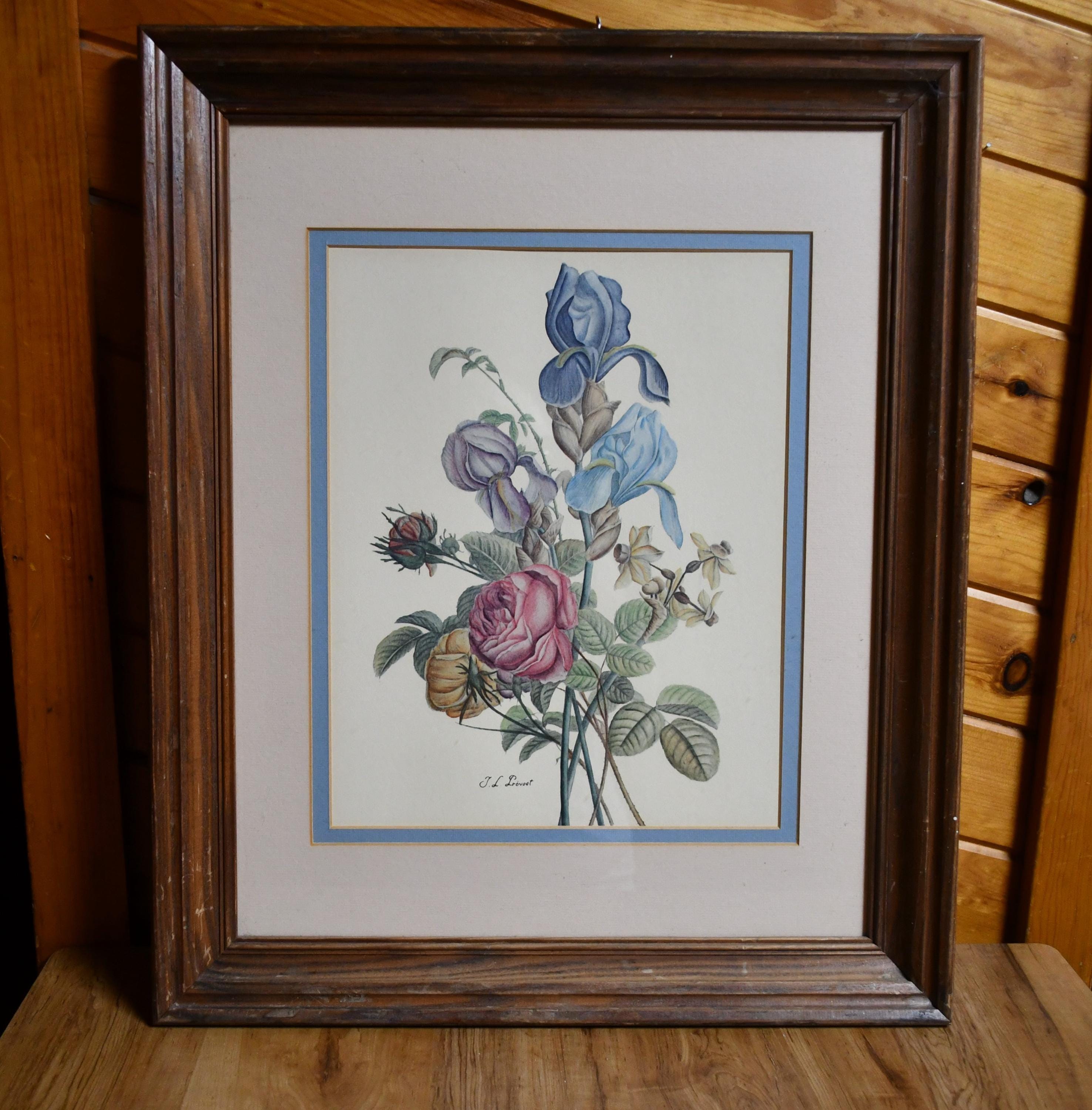 Vintage 1980s J L Prevost Signed Floral Print - Lavender/iris
